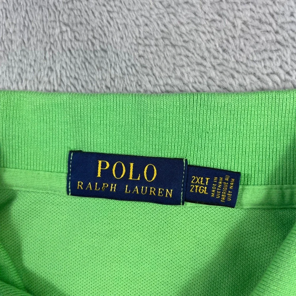 Polo Ralph Lauren Mens 2XLT Lime Green Orange Pony Short Sleeve Mesh Polo Shirt